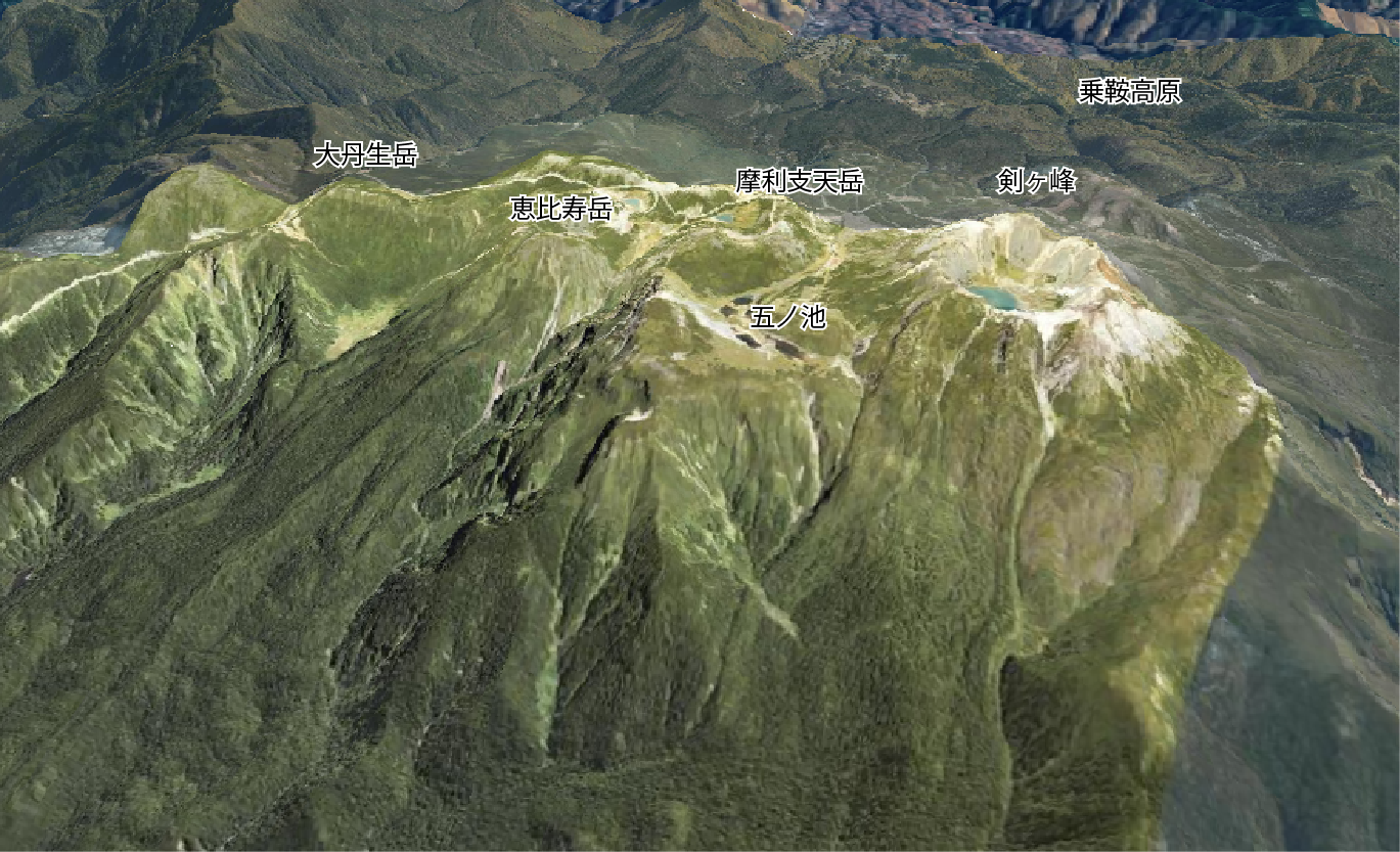 乗鞍岳の3D画像